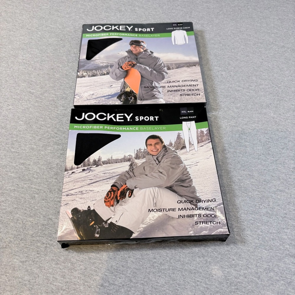 Jockey Sport Baselayer Set Mens XXL Black Microfiber Performance Top & Pants